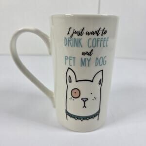 Clay Art Dog Mug "I Just Want to Drink Coffee & Pet My Dog" White cute gift